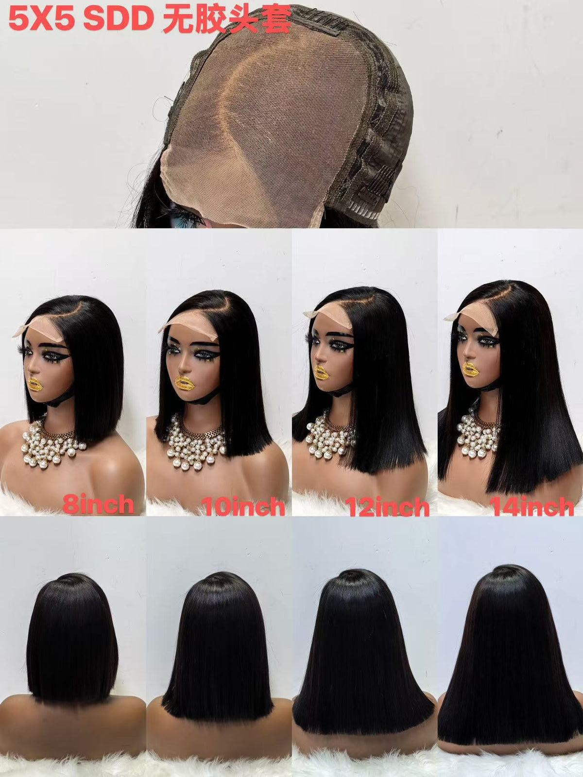 5x5 Glueless Lace Closure Short Bob Wig 100% Virgin Human Hair
