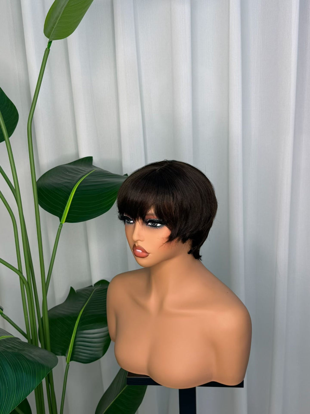 Short Human Hair Wig with Bangs, 100% Human Hair Wig