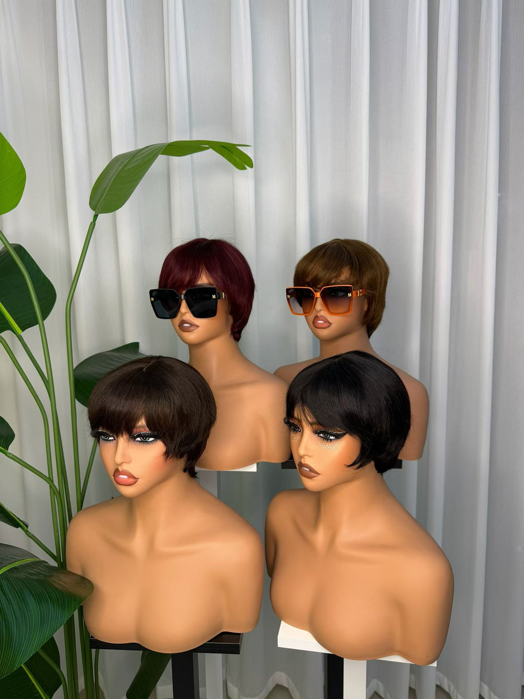 Short Human Hair Wig with Bangs, 100% Human Hair Wig