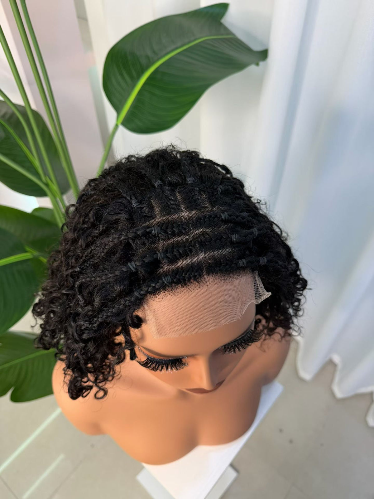100% Human Hair 4x4 Lace Closure Braided Jerry Curly Bob Wig - JC Braids Bob
