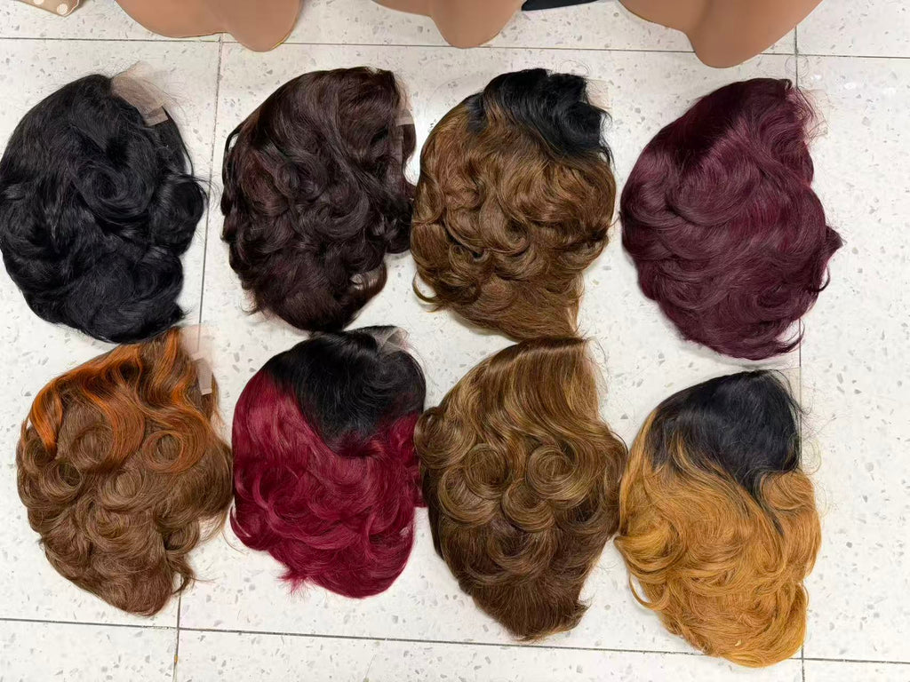 100% Human Hair 4x4 Lace Closure Short Wavy Pixie Cut Wig - 4X4PX-011