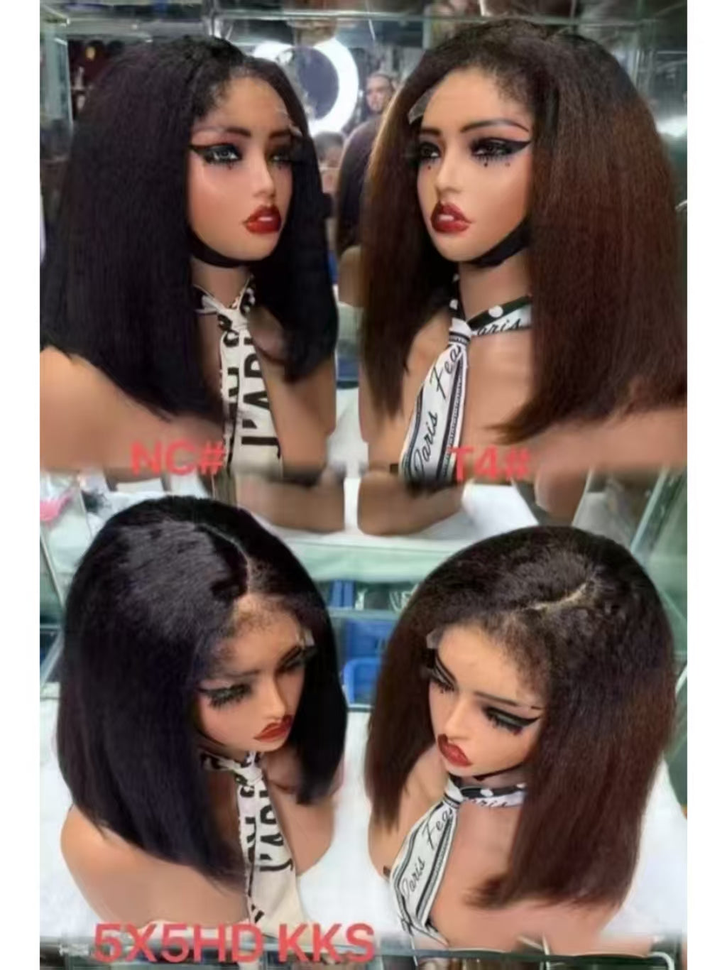 100% Virgin Human Hair 5x5 HD Lace Kinky Straight Bob Wig - 12" 250% Density