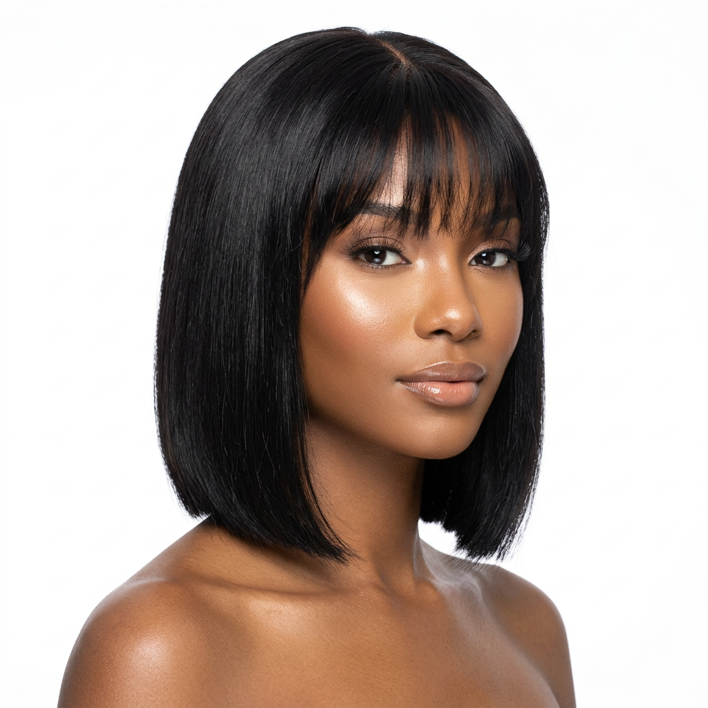 1B# Natural Black Straight Bob with Bangs