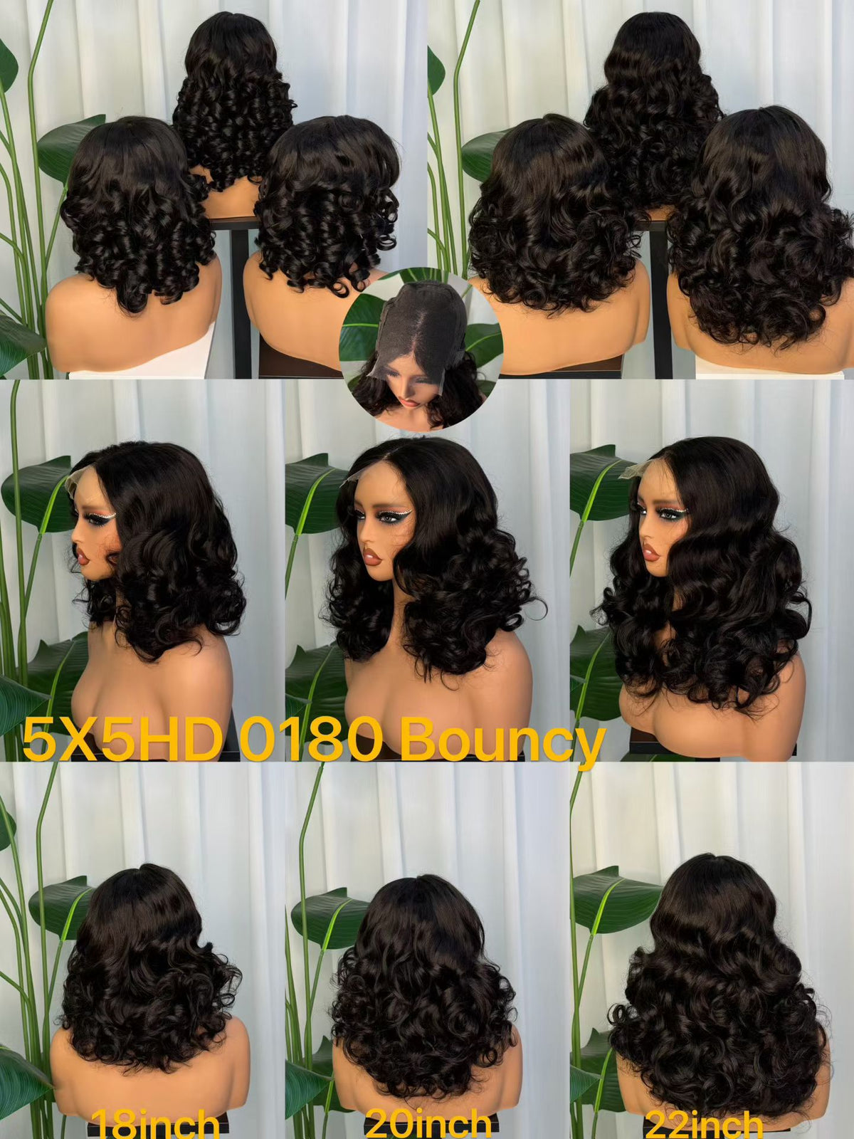 5x5 HD Lace Closure Bouncy Curl Wig  100% Virgin Human Hair
