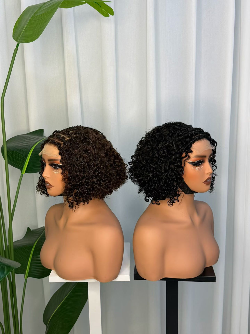 100% Human Hair 4x4 Lace Closure Braided Jerry Curly Bob Wig - JC Braids Bob