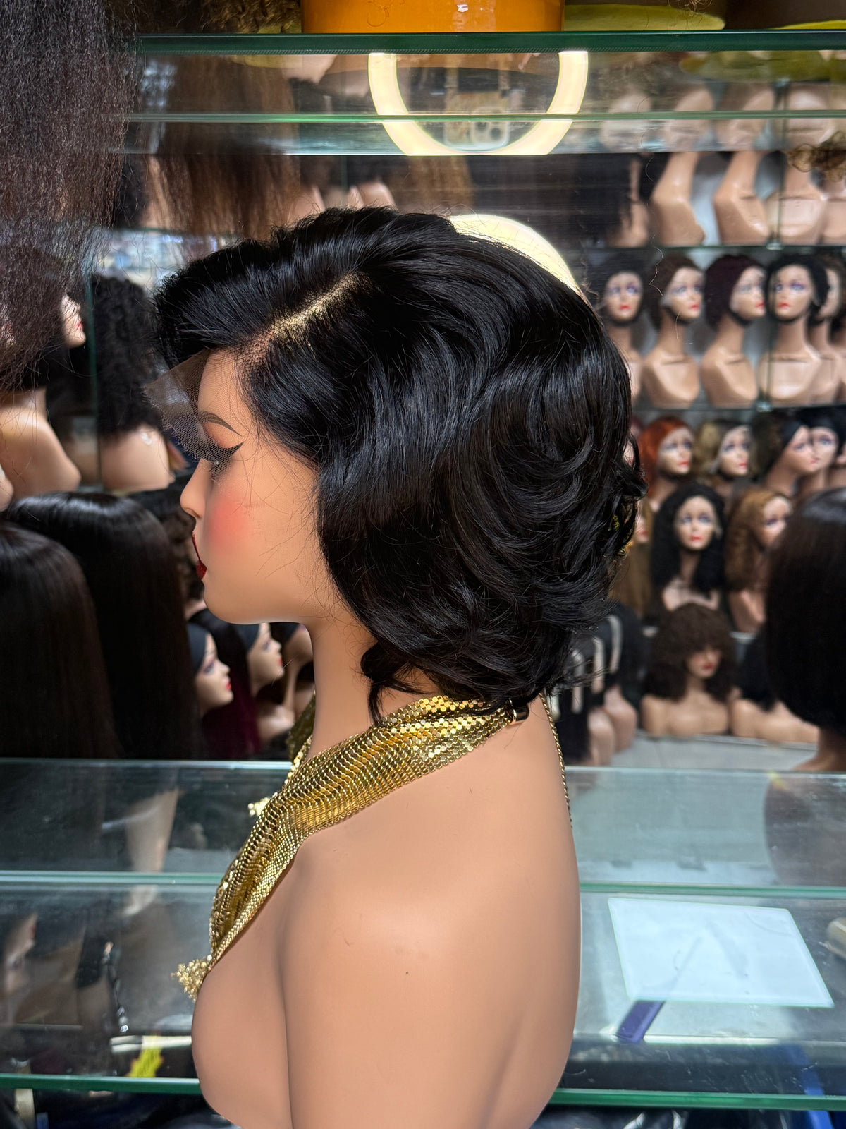 HD Lace Frontal Short Layered Wavy Pixie Bob Wig - 100% Virgin Remy Human Hair (Vintage Side Part)