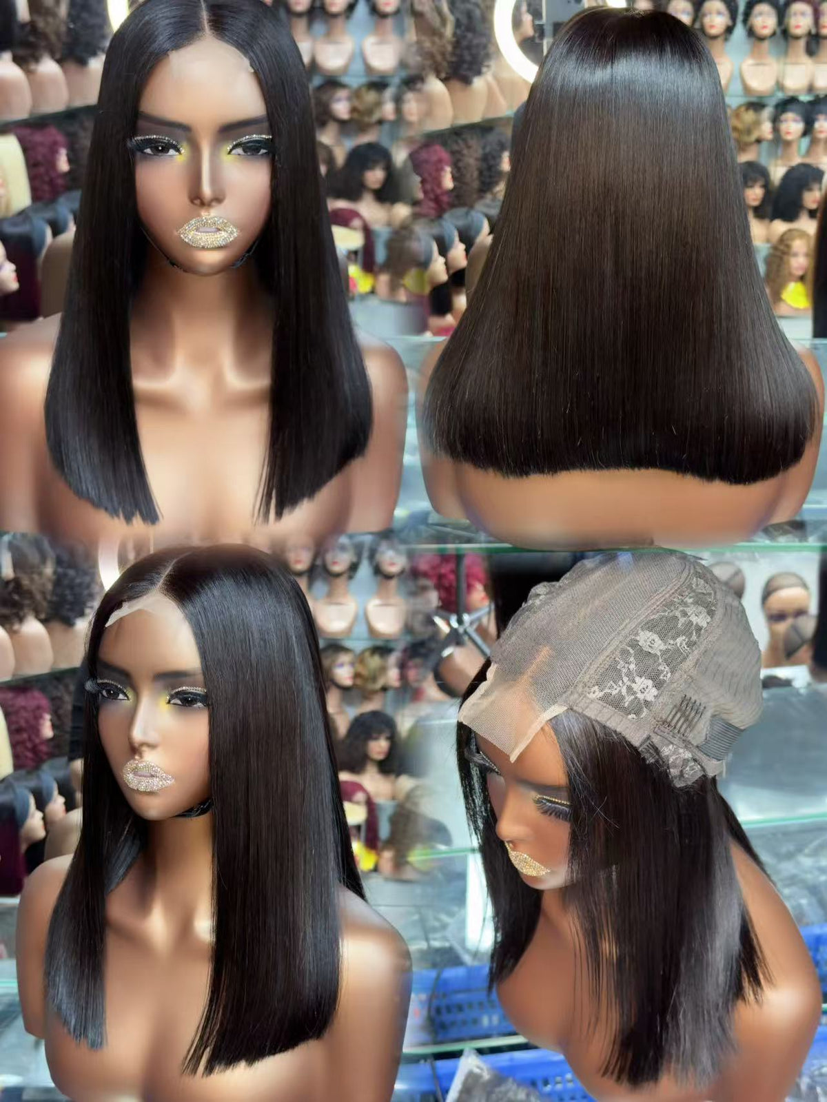 2x6 Lace Closure Super Double Drawn Blunt Cut Bob 100% Human Hair Wig