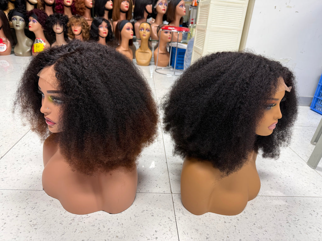 100% Human Hair Kinky AFRO Wig - Natural Black & Subtle Brown Ombre