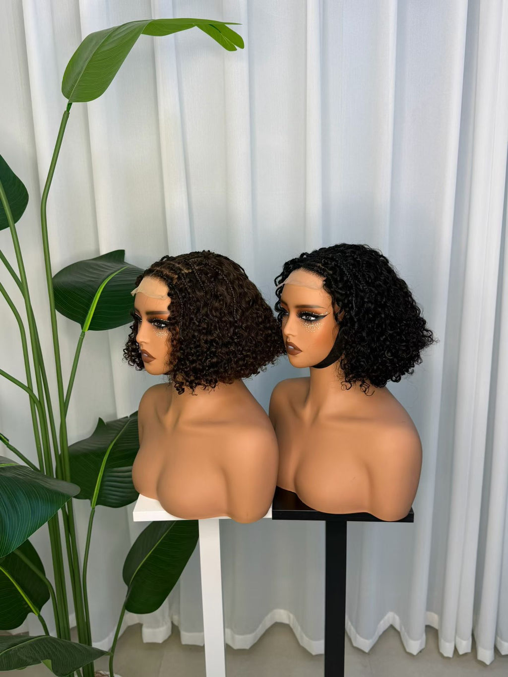 100% Human Hair 4x4 Lace Closure Braided Jerry Curly Bob Wig - JC Braids Bob