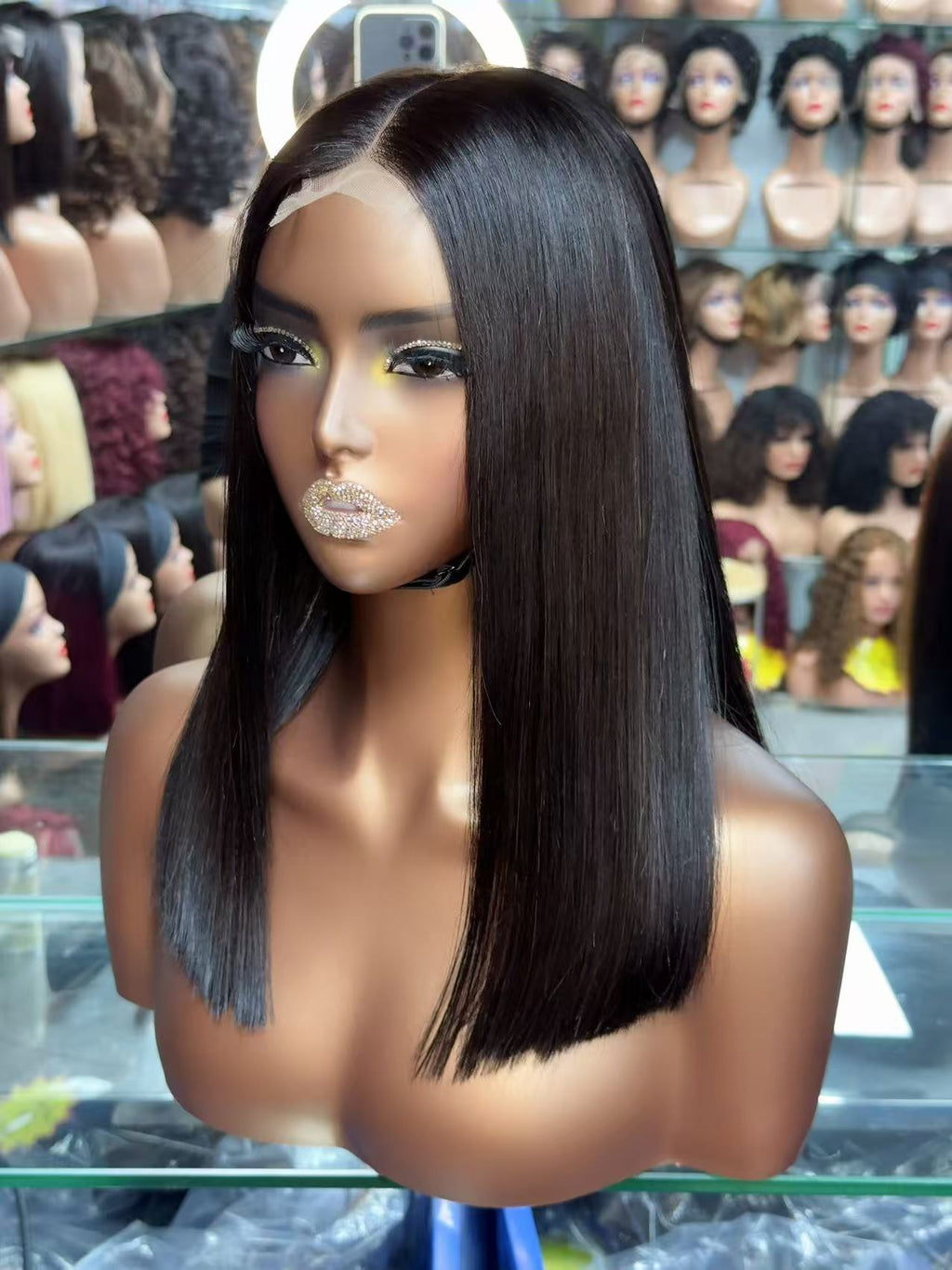 2x6 Lace Closure Super Double Drawn Blunt Cut Bob 100% Human Hair Wig