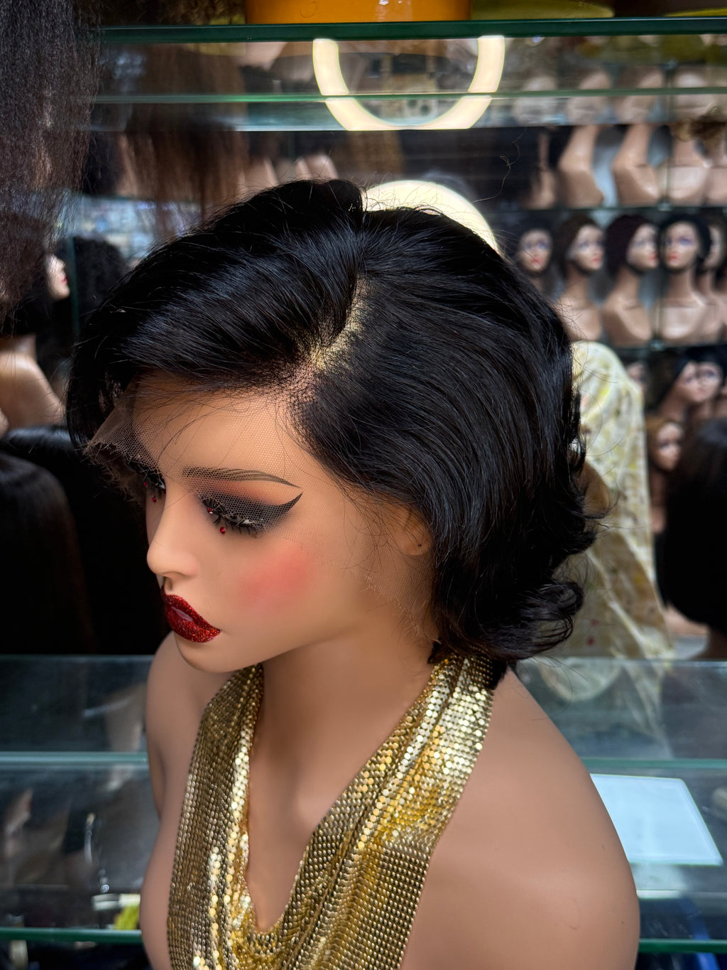 HD Lace Frontal Short Layered Wavy Pixie Bob Wig - 100% Virgin Remy Human Hair (Vintage Side Part)