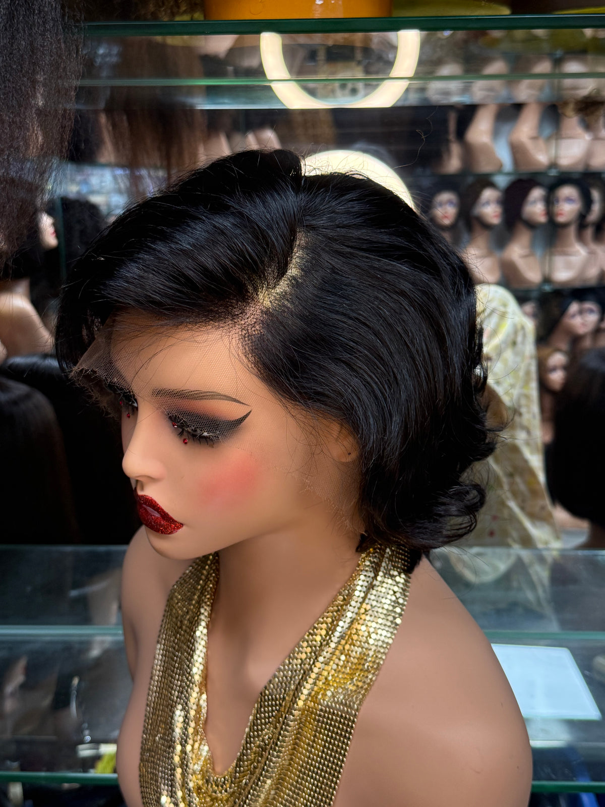 HD Lace Frontal Short Layered Wavy Pixie Bob Wig - 100% Virgin Remy Human Hair (Vintage Side Part)