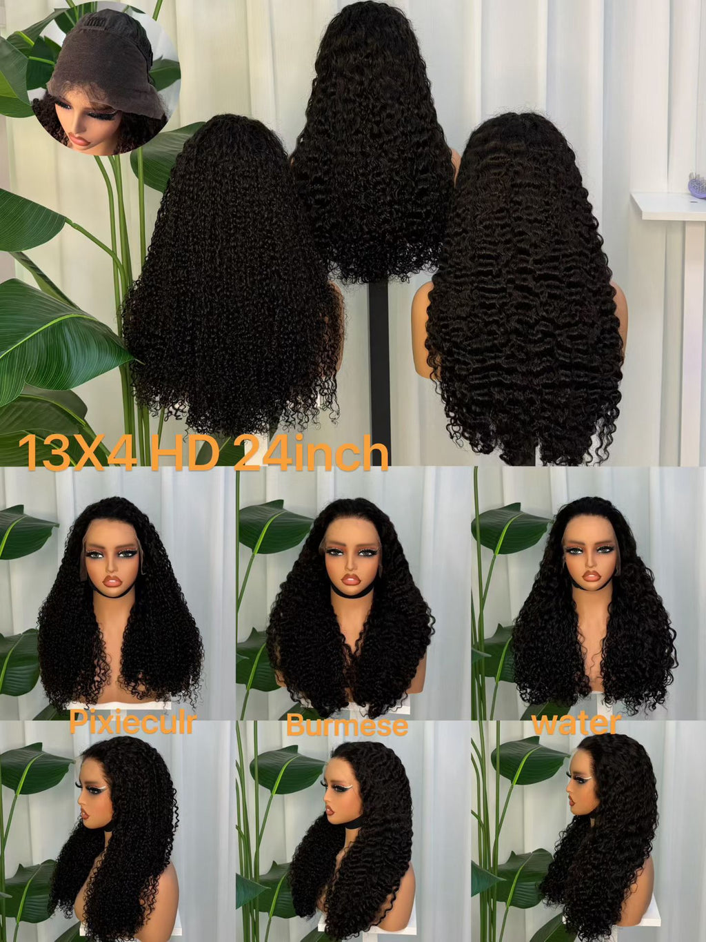13x4 HD Lace Frontal Curly Wig - 24 Inch 100% Virgin Remy Human Hair (Pixie Curl / Burmese / Water Wave)