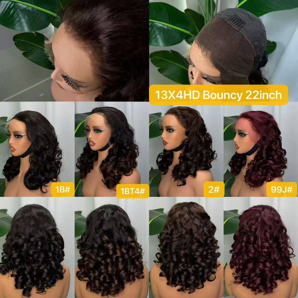 13x4 HD Lace Frontal Bouncy Barrel Curl Wig - 22 Inch 100% Virgin Remy Human Hair