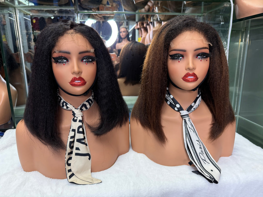 100% Virgin Human Hair 5x5 HD Lace Kinky Straight Bob Wig - 12" 250% Density
