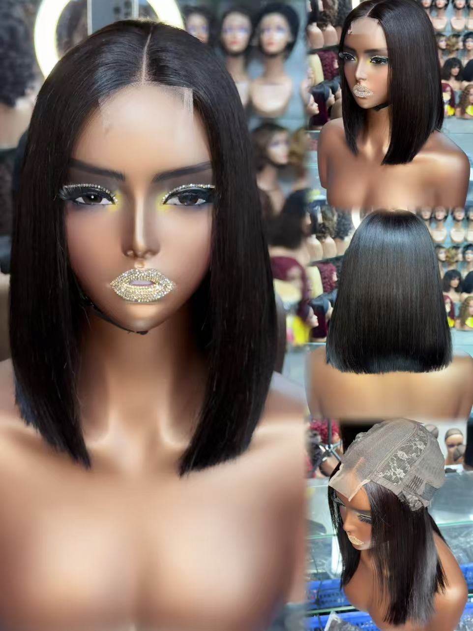 2x6 Lace Closure Super Double Drawn Blunt Cut Bob 100% Human Hair Wig