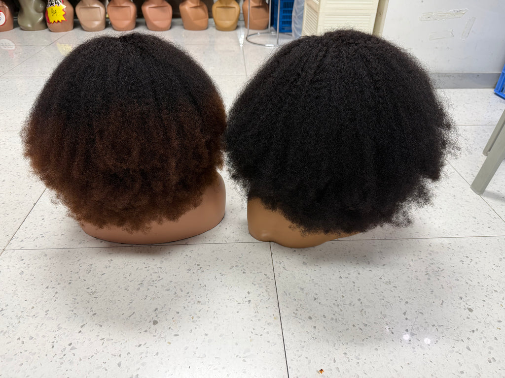 100% Human Hair Kinky AFRO Wig - Natural Black & Subtle Brown Ombre