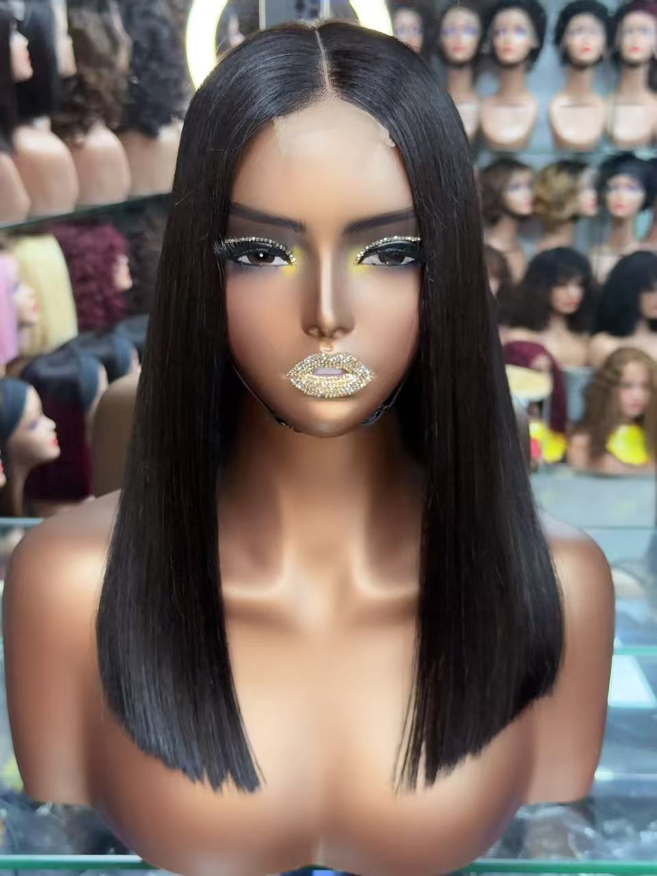 2x6 Lace Closure Super Double Drawn Blunt Cut Bob 100% Human Hair Wig