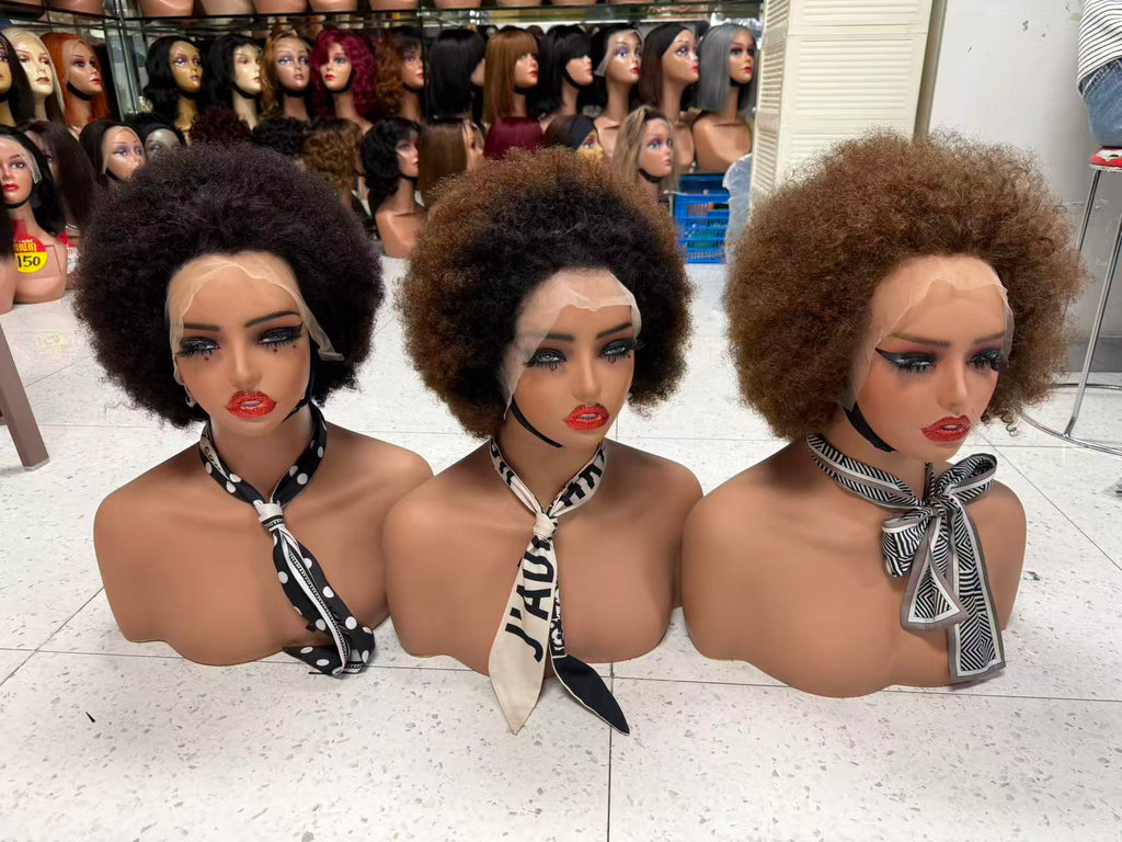 13x4 Lace Frontal Short Afro Kinky Curly Wig - 100% Virgin Remy Human Hair (10 Inch)