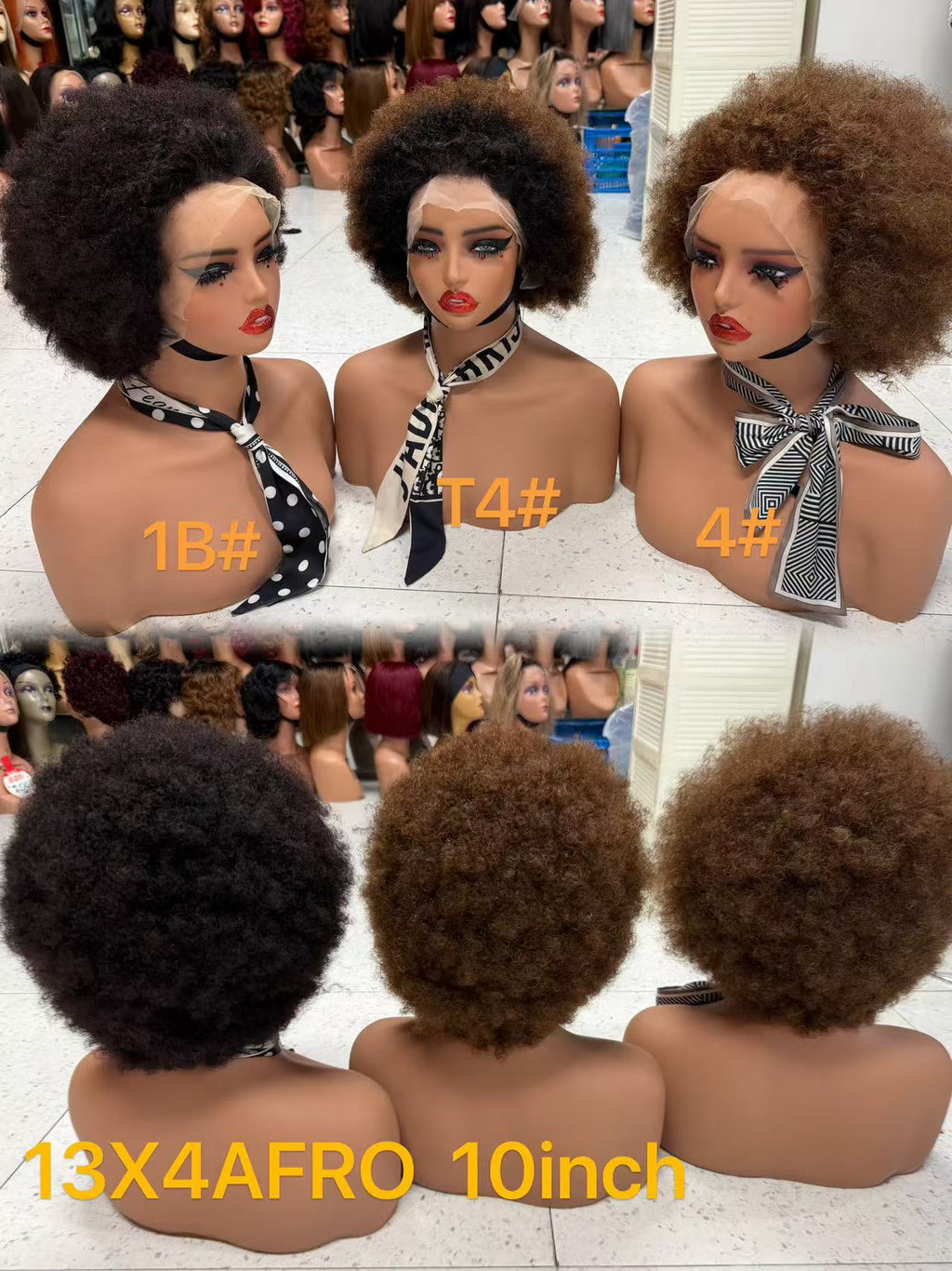 13x4 Lace Frontal Short Afro Kinky Curly Wig - 100% Virgin Remy Human Hair (10 Inch)