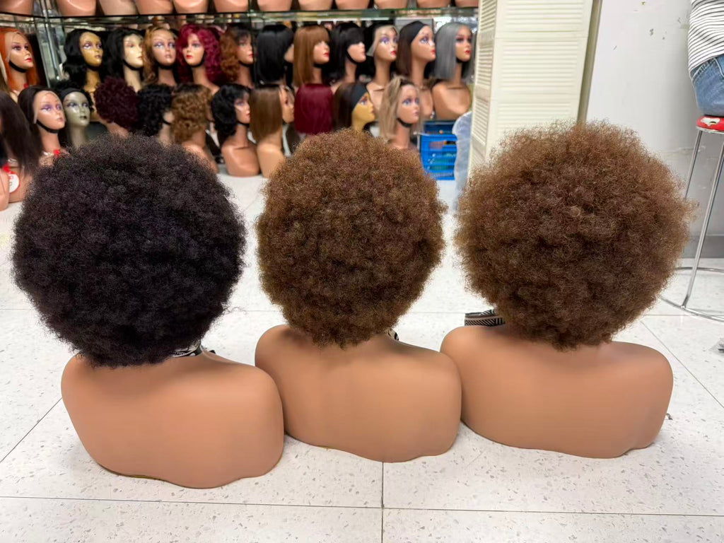 13x4 Lace Frontal Short Afro Kinky Curly Wig - 100% Virgin Remy Human Hair (10 Inch)