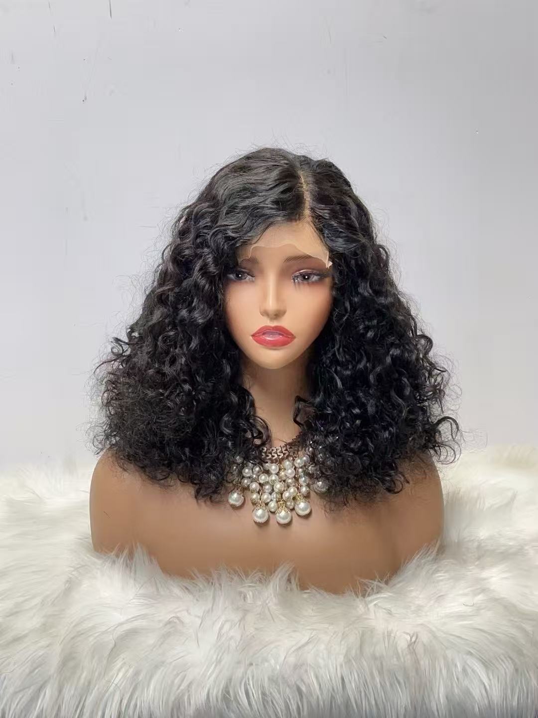 5x5 Lace Closure Roman Curl Wig - 100% Virgin Human Hair Bouncy Deep Wave (#088 Highlight & Natural Black)