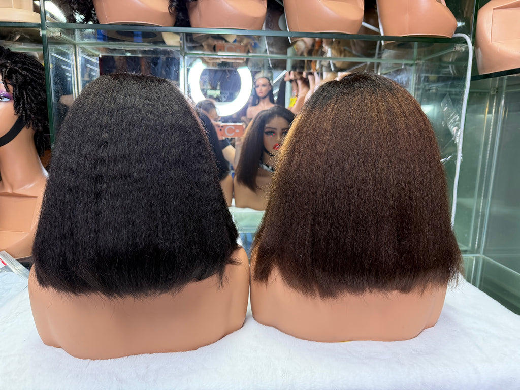 100% Virgin Human Hair 5x5 HD Lace Kinky Straight Bob Wig - 12" 250% Density