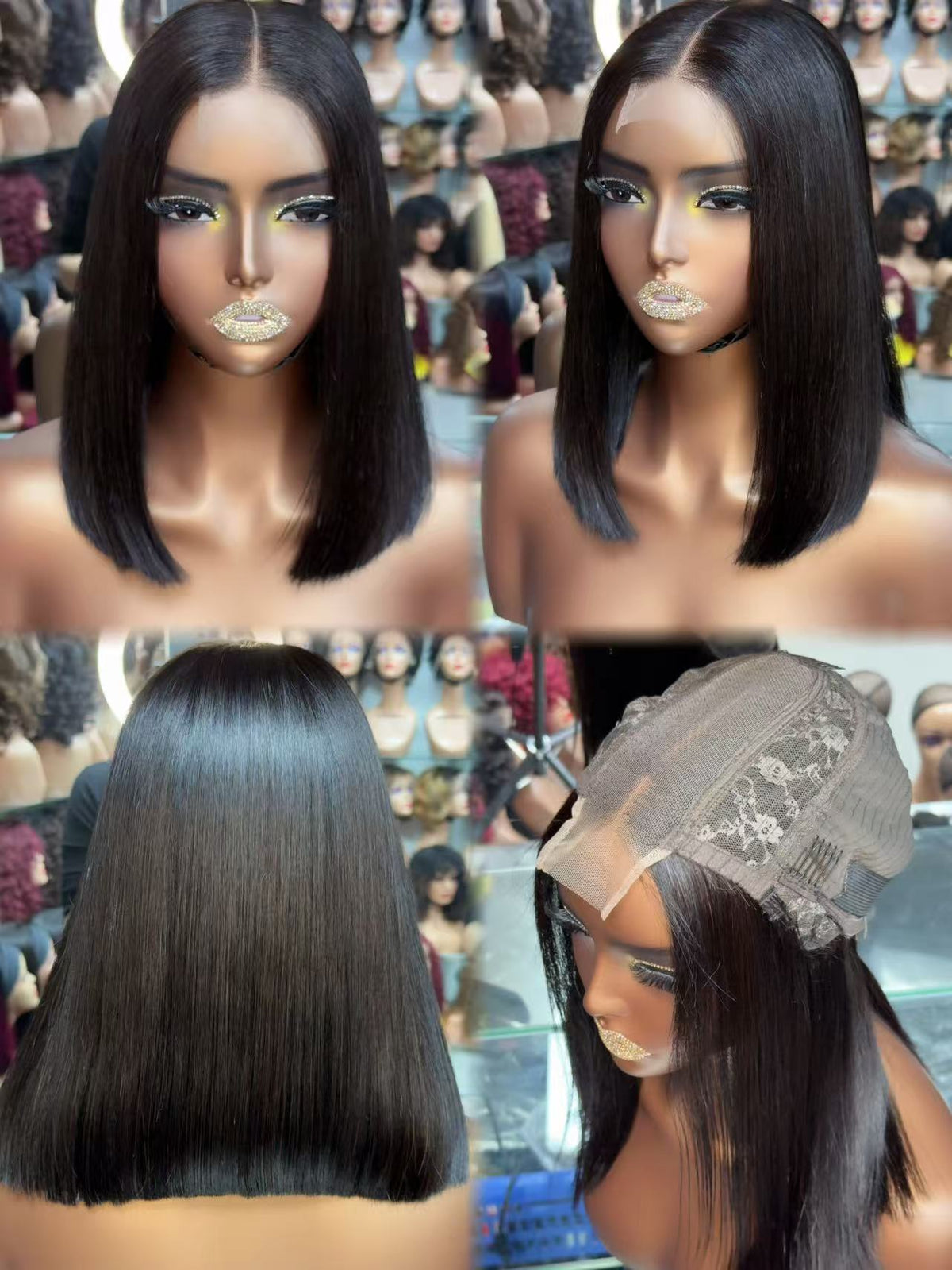 2x6 Lace Closure Super Double Drawn Blunt Cut Bob 100% Human Hair Wig