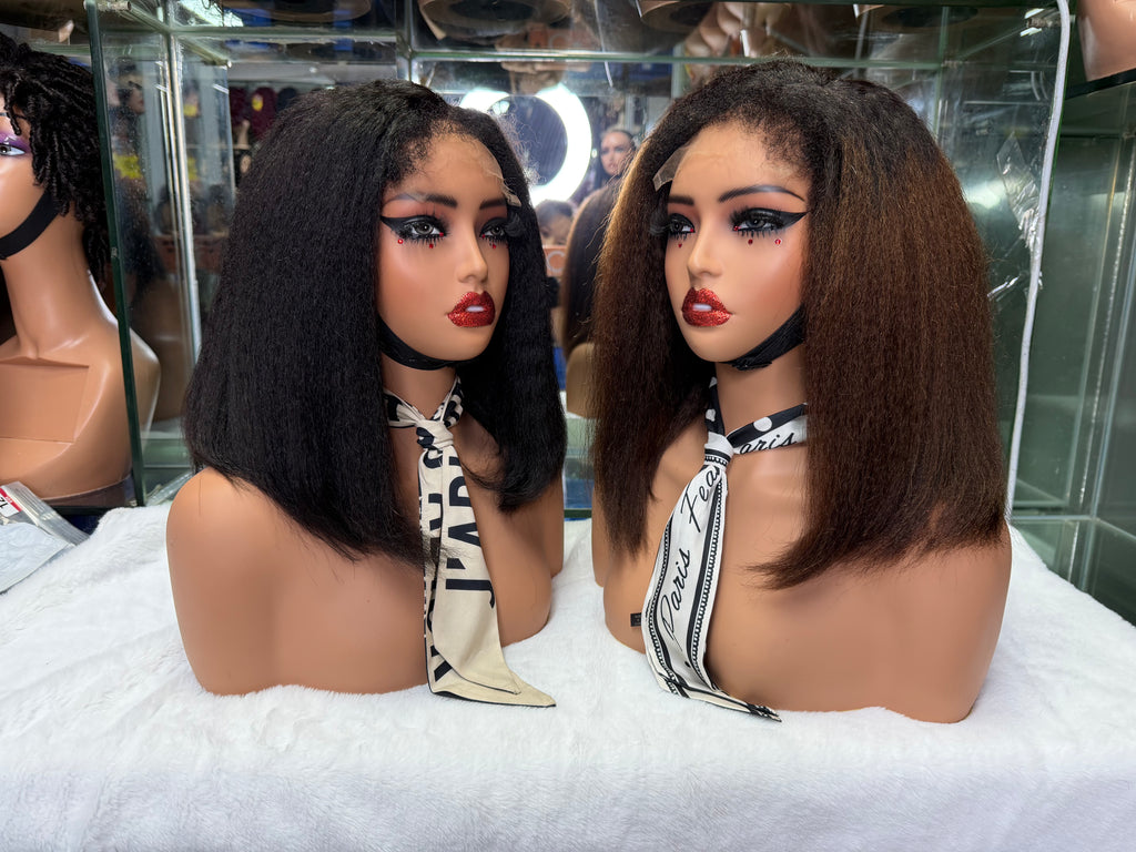 100% Virgin Human Hair 5x5 HD Lace Kinky Straight Bob Wig - 12" 250% Density
