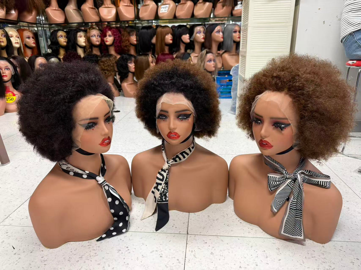13x4 Lace Frontal Short Afro Kinky Curly Wig - 100% Virgin Remy Human Hair (10 Inch)