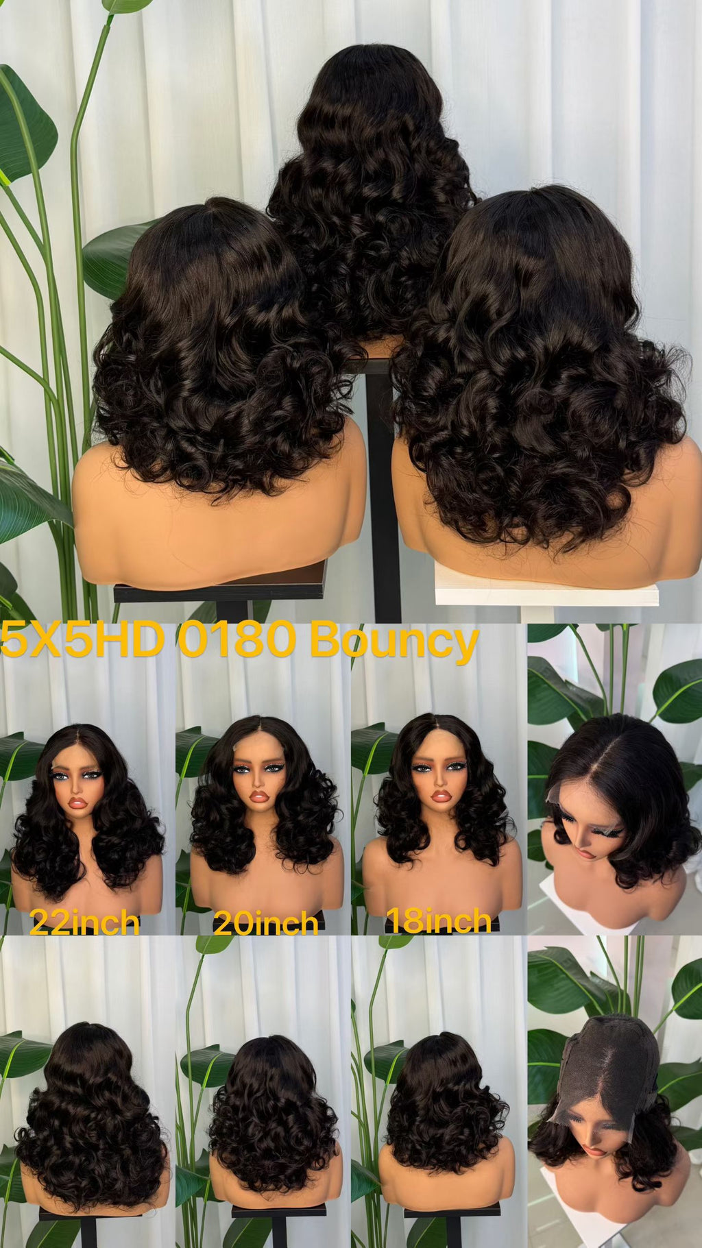 5x5 HD Lace Closure Bouncy Curl Wig  100% Virgin Human Hair