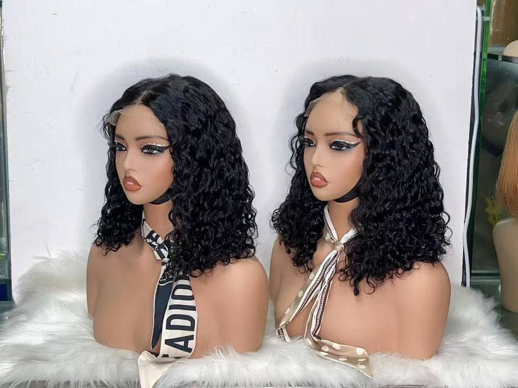 5x5 Lace Closure Water Wave Short Curly Bob Wig - 100% Virgin Human Hair