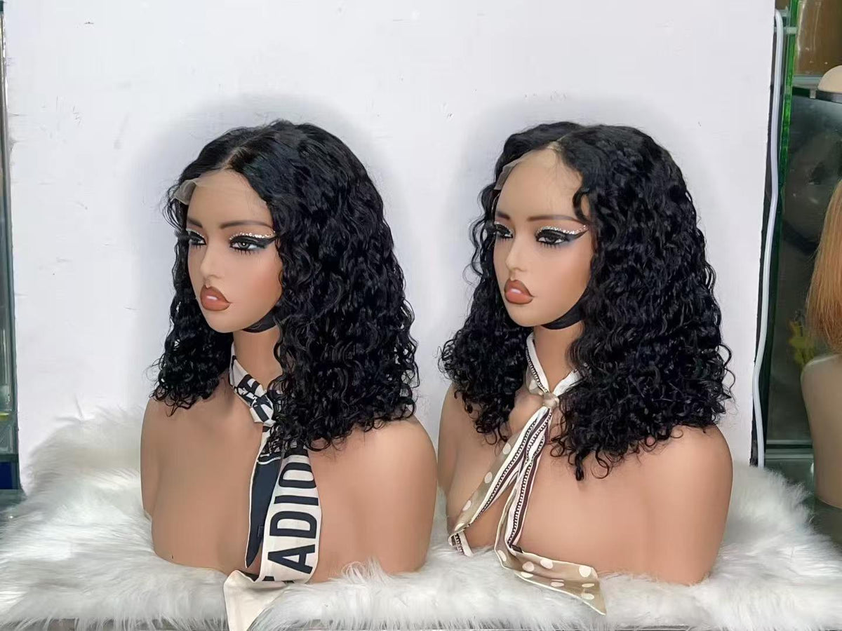 5x5 Lace Closure Water Wave Short Curly Bob Wig - 100% Virgin Human Hair