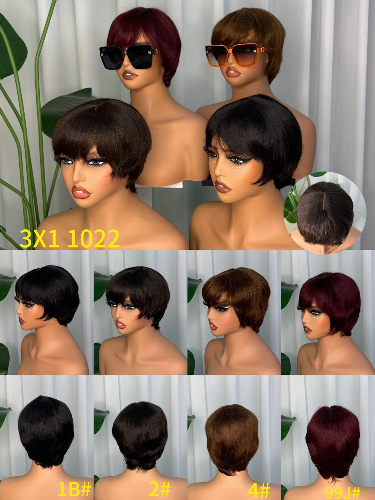 Short Human Hair Wig with Bangs, 100% Human Hair Wig
