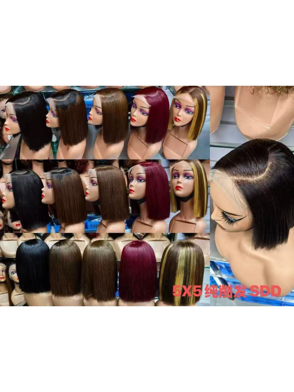 5x5 Glueless Lace Closure Short Bob Wig 100% Virgin Human Hair