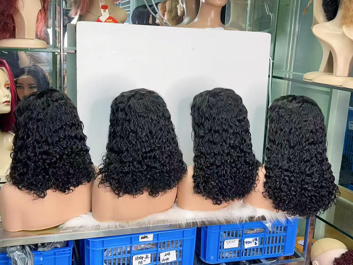 5x5 Lace Closure Water Wave Short Curly Bob Wig - 100% Virgin Human Hair