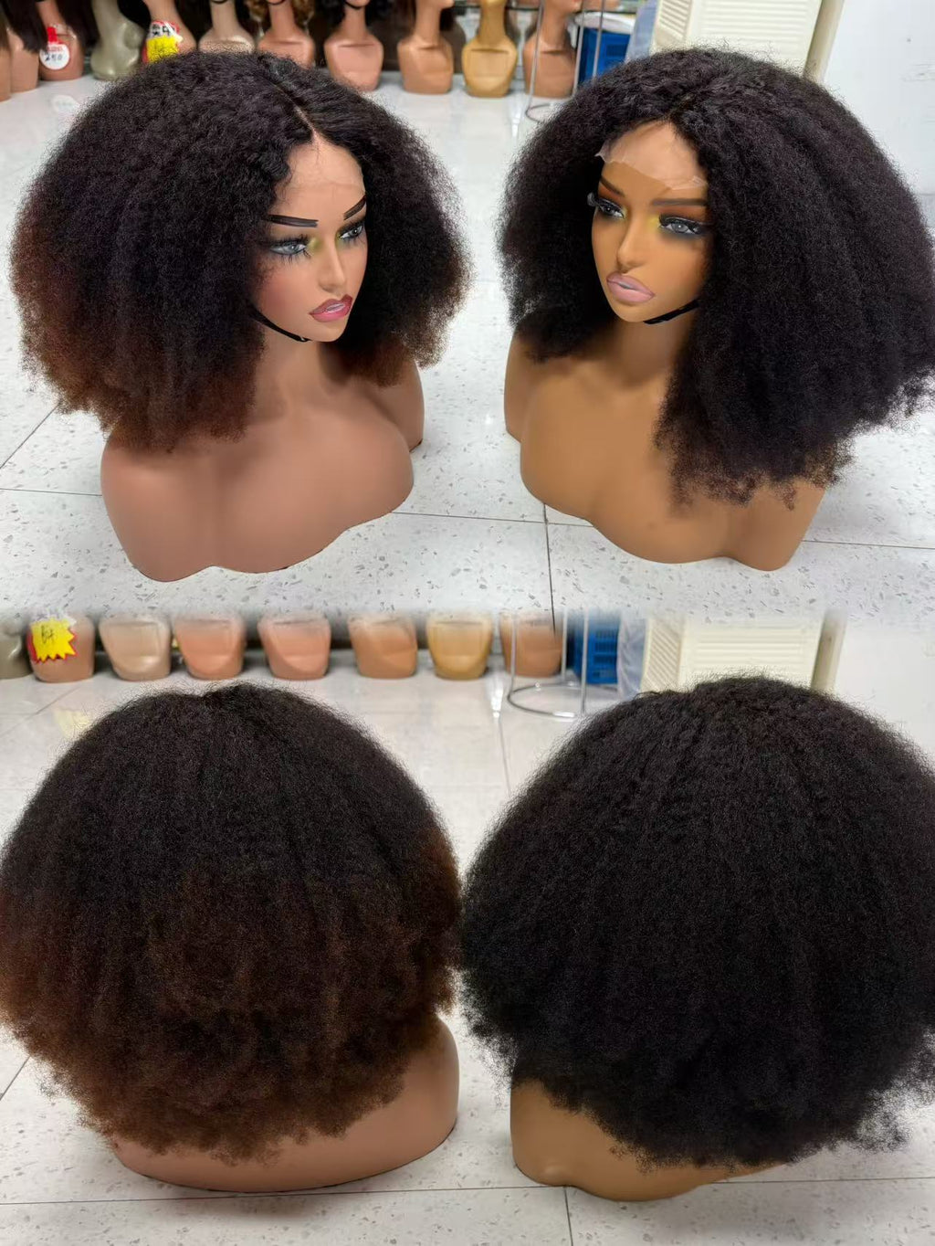 100% Human Hair Kinky AFRO Wig - Natural Black & Subtle Brown Ombre