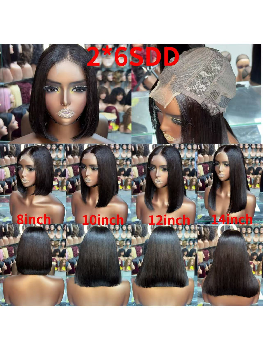 2x6 Lace Closure Super Double Drawn Blunt Cut Bob 100% Human Hair Wig