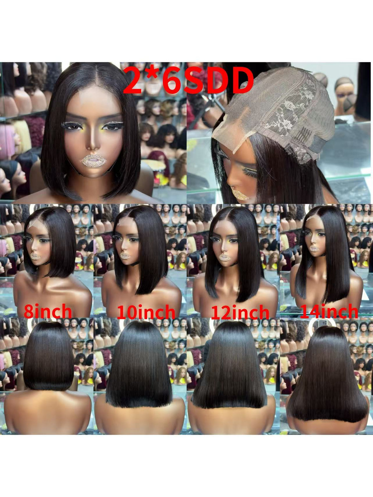 2x6 Lace Closure Super Double Drawn Blunt Cut Bob 100% Human Hair Wig