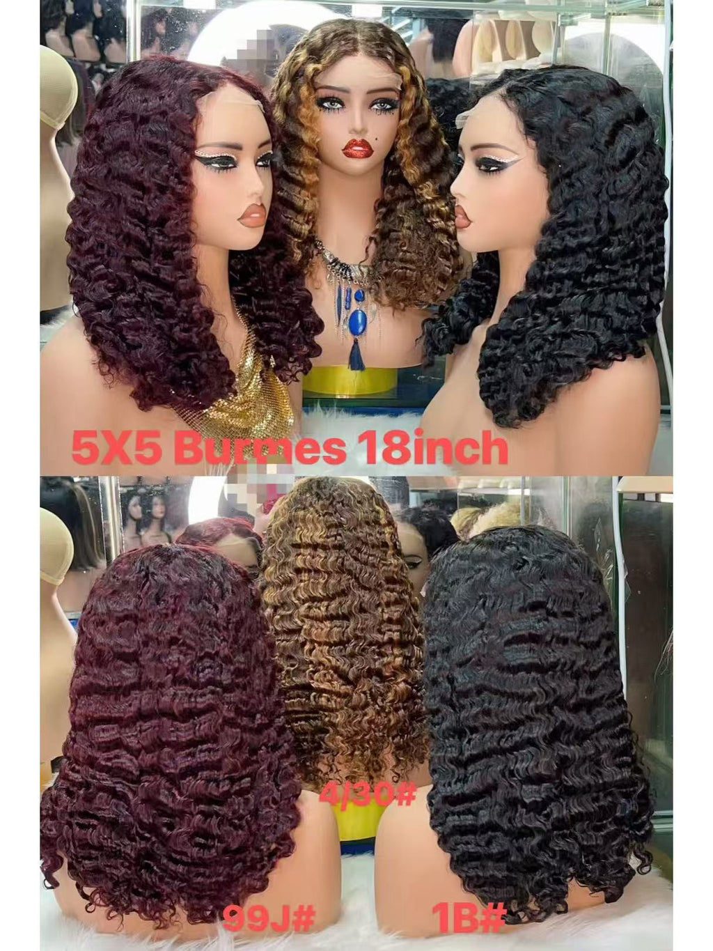 5x5 Lace Closure Burmese Curly Human Hair Wig - 100% Virgin Hair