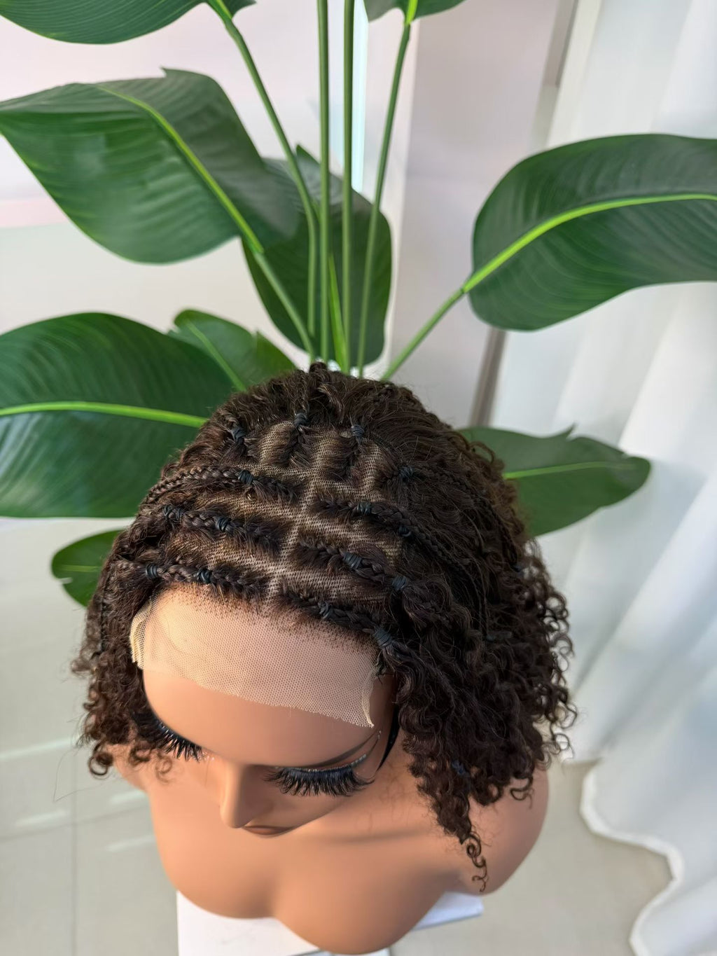 100% Human Hair 4x4 Lace Closure Braided Jerry Curly Bob Wig - JC Braids Bob