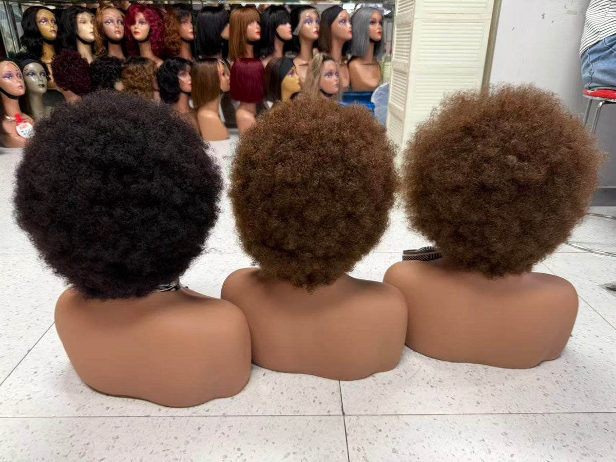 13x4 Lace Frontal Short Afro Kinky Curly Wig - 100% Virgin Remy Human Hair (10 Inch)