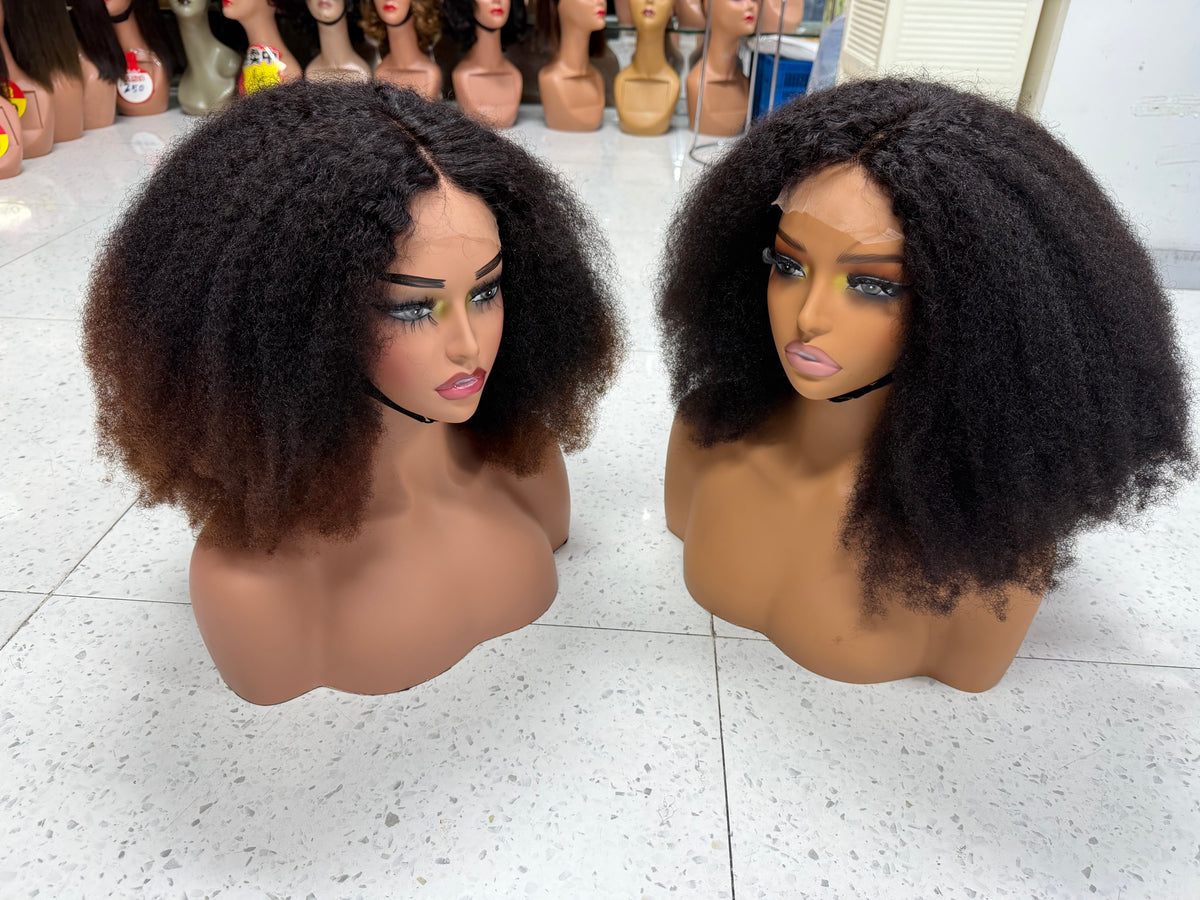 100% Human Hair Kinky AFRO Wig - Natural Black & Subtle Brown Ombre