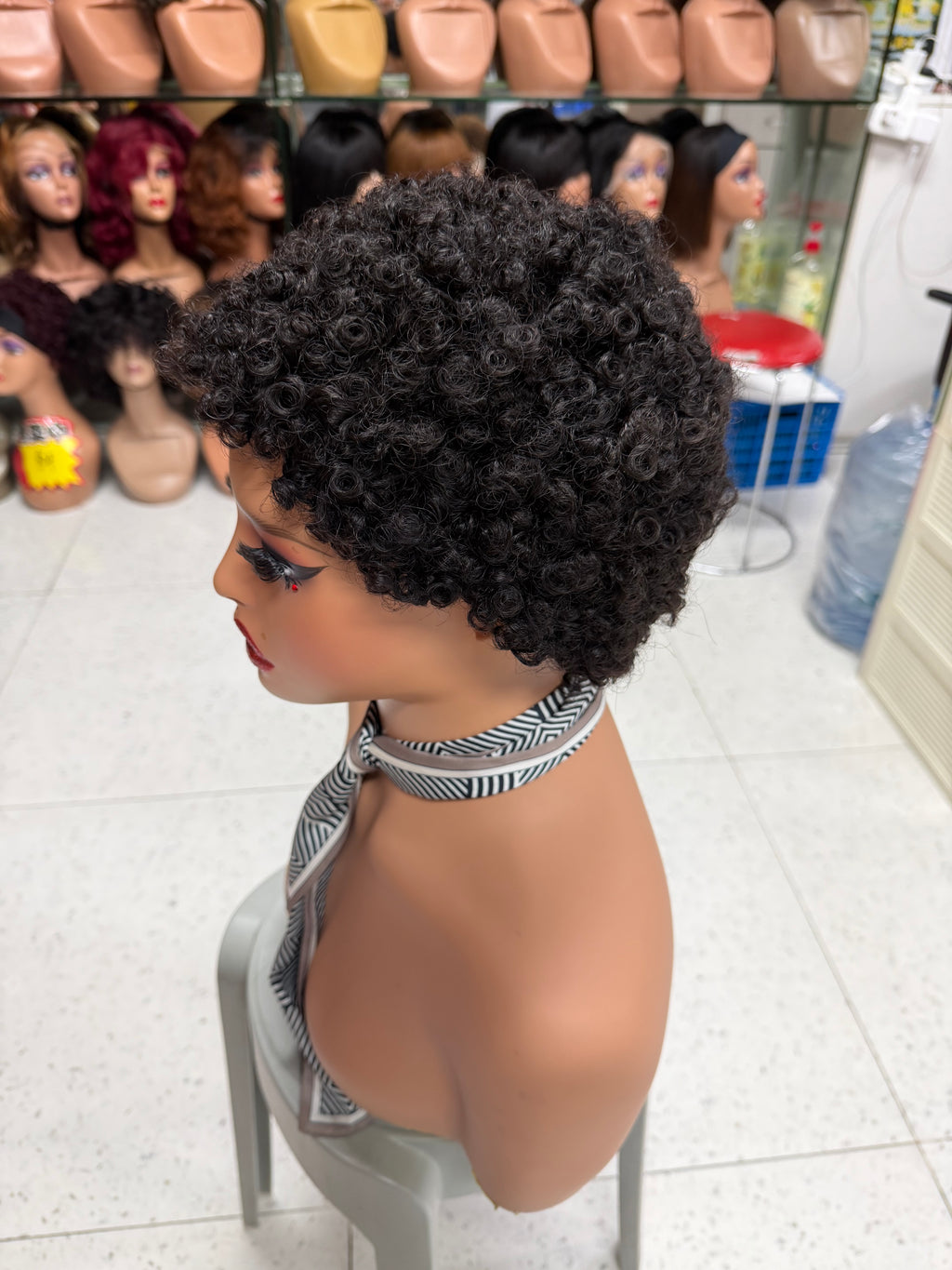 High Density Short Curly Pixie Cut Wig - 125g 100% Virgin Remy Human Hair (Lamb Wool Curls)