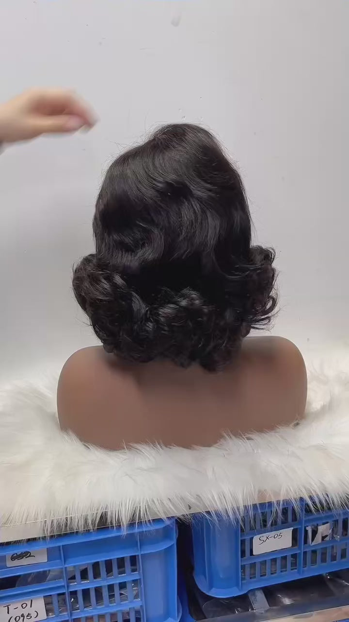 5x5 Lace Closure Hand-Curled Bouncy Wave Wig - Heavy Density 100% Virgin Hair