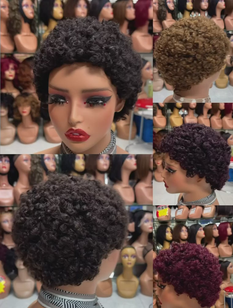 High Density Short Curly Pixie Cut Wig - 125g 100% Virgin Remy Human Hair (Lamb Wool Curls)
