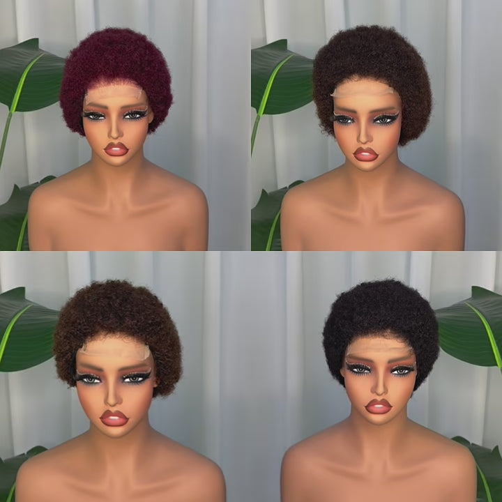 100% Human Hair Short Afro Kinky Curly 4x4 Lace Closure Wig - 905 Afro