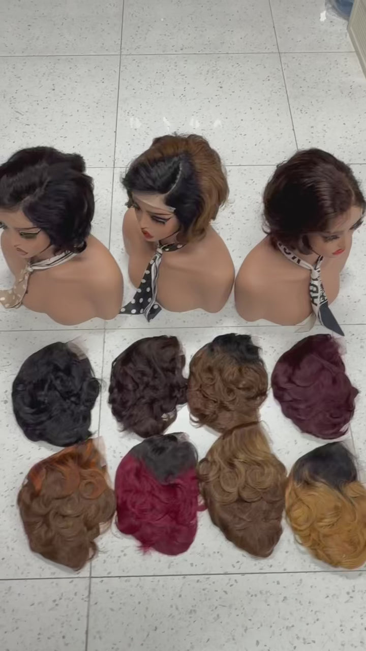 100% Human Hair 4x4 Lace Closure Short Wavy Pixie Cut Wig - 4X4PX-011