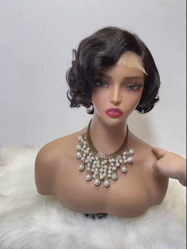 100% Human Hair 4x4 Lace Closure Short Wavy Pixie Cut Wig - 4X4PX-011