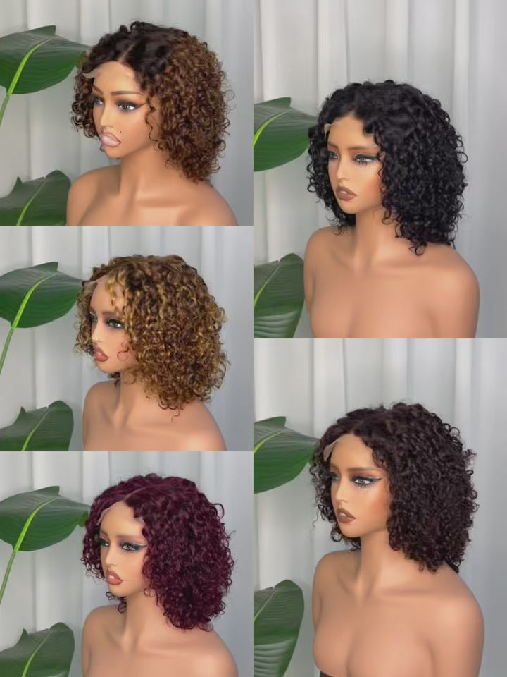 5x5 Lace Closure Short Curly Bob Wig 300g 12 Inch 100% Virgin Human Hair